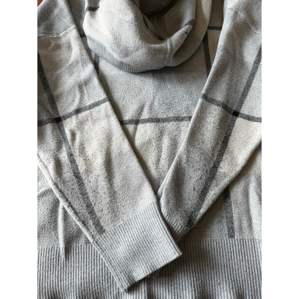 Rachel Rachel Roy Womens Grey Windowpane Plaid Knit Hoodie Sweater 1X